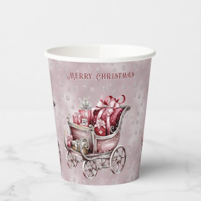 Weihnachts-Schlitten mit Geschenken Feiertage Papi Pappbecher (Links)