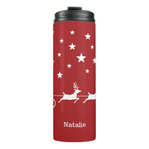 Weihnachts-Schlitten mit weißem Santa und individu Thermosbecher