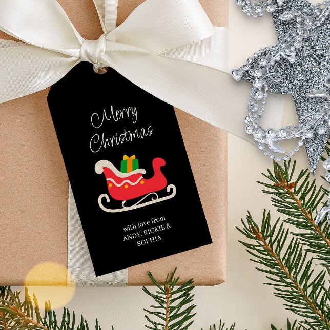 Weihnachts-Schlitten-Personalisiert-Feiertagsgesch Geschenkanhänger (Merry Christmas gift tags with red sleigh)
