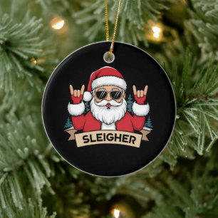 Weihnachts-Schlittenfahrer Santa Rock Xmas Rocker Keramik Ornament