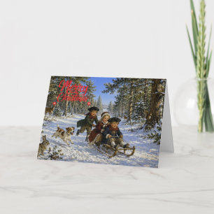 Weihnachts-Schlittenfahrt durch den Wald Feiertagskarte
