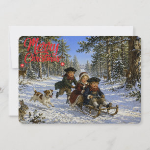 Weihnachts-Schlittenfahrt durch den Wald Feiertagskarte