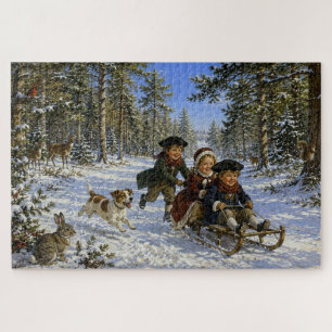 Weihnachts-Schlittenfahrt durch den Wald Puzzle