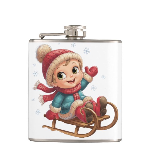 Weihnachts Schlittenfahrt mit Adorable Winter Chil Flachmann (Vorderseite)