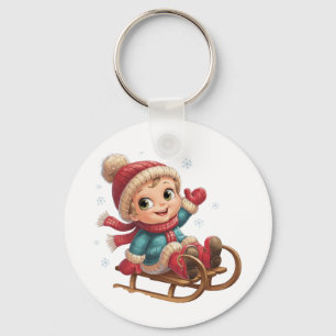 Weihnachts Schlittenfahrt mit Adorable Winter Chil Schlüsselanhänger