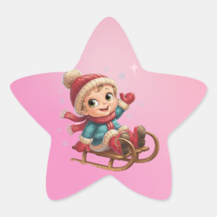 Weihnachts Schlittenfahrt mit Adorable Winter Chil Stern-Aufkleber
