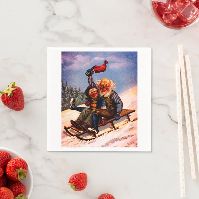Weihnachts-Schlittenfahrt mit Beer Wilhelm Larsen Serviette (Beispiel)