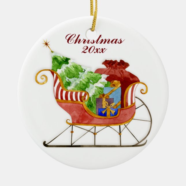 Weihnachts-Schlittenschmuck Keramik Ornament (Vorne)