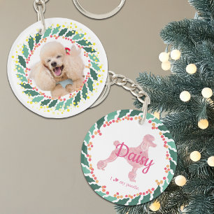 Weihnachts-Schlüsselanhänger mit rosa Pudel und in Schlüsselanhänger