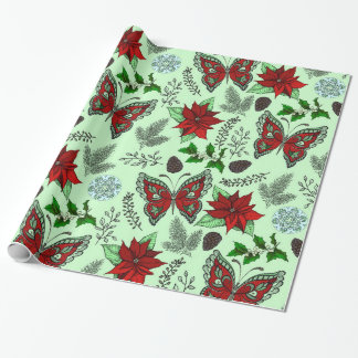 Weihnachts-Schmetterling Poinsettie Stechpalme Wra Geschenkpapier