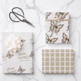 Weihnachts-Schmetterling Rot und Gold Geschenkpapier Set