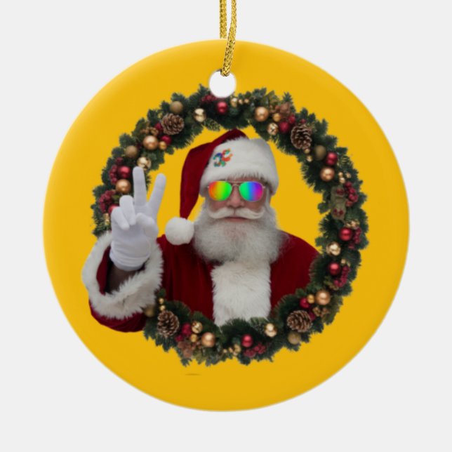 Weihnachts-Schmuck Friedens-Santa Keramik Ornament (Vorne)
