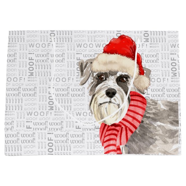 Weihnachts Schnauzer Dog Woof Words Urlaub Große Geschenktüte (Vorderseite)