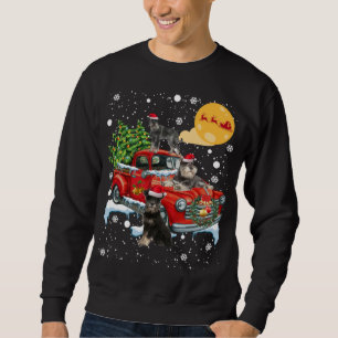 Weihnachts-Schnauzer-Hund mit Vintagem Red Truck S Sweatshirt