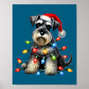 Weihnachts-Schnauzer-Hund-Santa-Hut-Xmas-Licht-Fei Poster