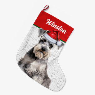 Weihnachts-Schnauzer-Hunde-Name-Wuff-Hintergrund Großer Weihnachtsstrumpf