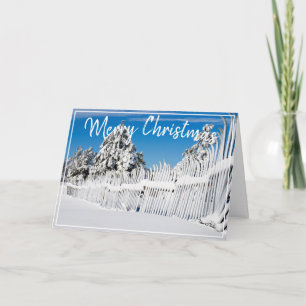 Weihnachts-Schnee-Ski-Zaun-Szene-Foto-Vorlage Feiertagskarte
