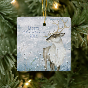 Weihnachts-Schnee-Tier-Hirsch-Typografie Personali Keramikornament