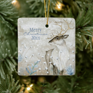 Weihnachts-Schnee-Tier-Hirsch-Typografie Personali Keramikornament