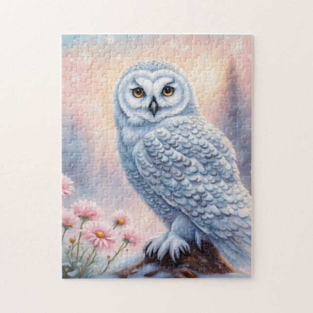 Weihnachts Schneeauschale, rosa Blume. Puzzle (Vertikal)