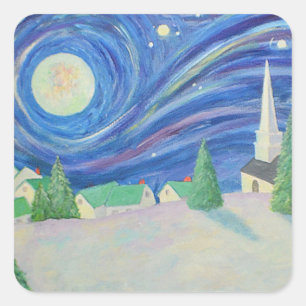 Weihnachts-Schneedorfgitter Quadratischer Aufkleber