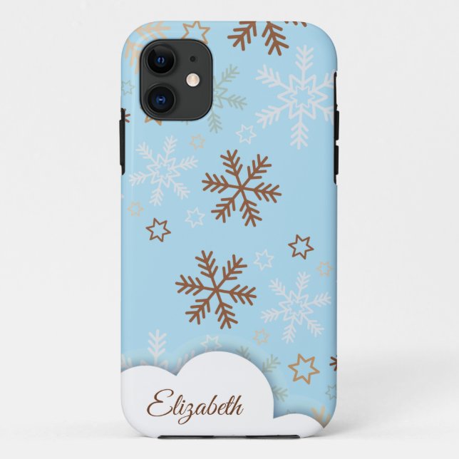 Weihnachts-Schneeflocke auf blauem iPhone Case (Rückseite)