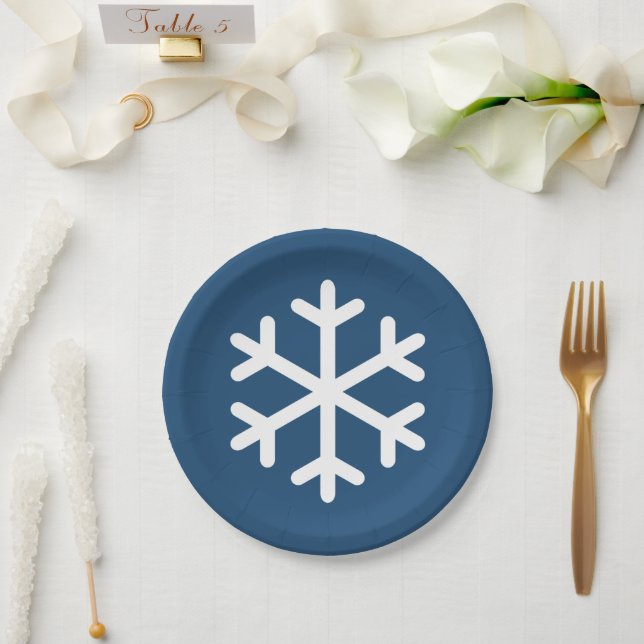 Weihnachts-Schneeflocke Blue Paper Plate Pappteller (Hochzeit)