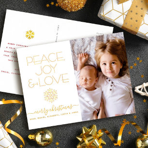 Weihnachts-Schneeflocke Frieden Freude Liebe Foto Folien Feiertagspostkarte