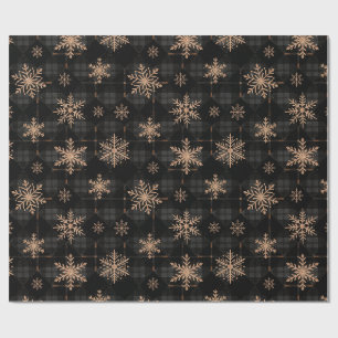 Weihnachts-Schneeflocke Gold Kariert Charcoal TMF2 Geschenkpapier