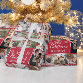 Weihnachts-Schneeflocke Rot 10 Foto Collage Grid Geschenkpapier