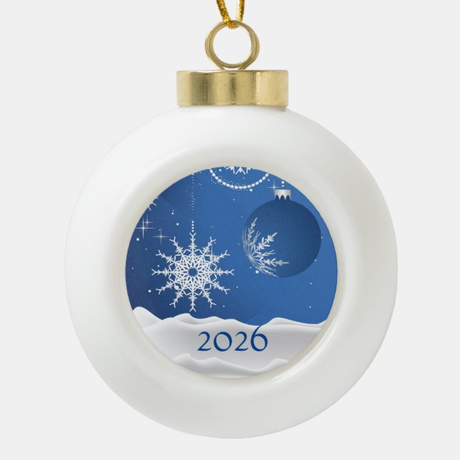 Weihnachts-Schneeflocke-Schmuck 2026 oder Name hin Keramik Kugel-Ornament (Vorderseite)
