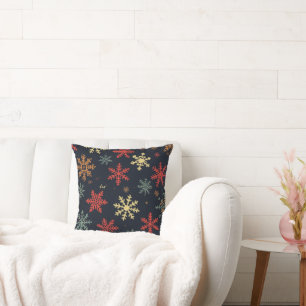 Weihnachts-Schneeflocke Schwarz Rot Gold Kissen