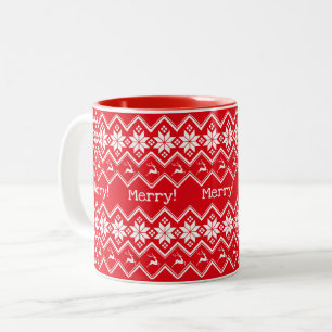 Weihnachts-Schneeflocke und Hirsch Fröhlich! Fröhl Zweifarbige Tasse