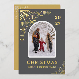 Weihnachts-Schneeflocken-Bogen-Muster Familienfoto Folien Feiertagskarte