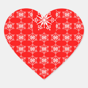 Weihnachts-Schneeflocken in Rot und Weiß. Herz-Aufkleber