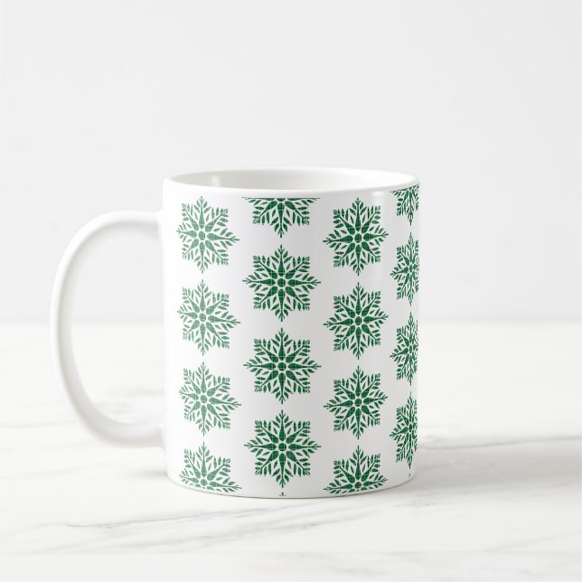 Weihnachts-Schneeflocken-Karo-Muster Grün Kaffeetasse (Links)