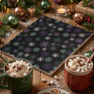Weihnachts-Schneeflocken-Muster Schwarz Lila Mint Fliese