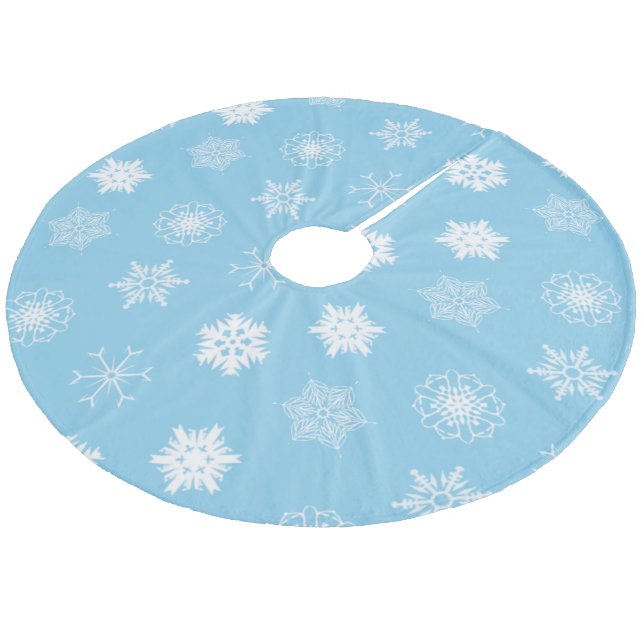 Weihnachts-Schneeflocken-Muster Winter Blau Fleece Weihnachtsbaumdecke (Schrägansicht)