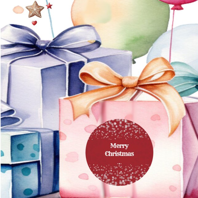 Weihnachts-Schneeflocken Rotes Party Kunsthandwerk Runder Aufkleber (Kid's Merry Christmas Snowflakes Red Party Crafts Classic Round Sticker)