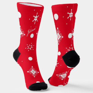 Weihnachts-Schneeflocken Schwarz Weiß Schriftzug R Socken