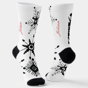 Weihnachts-Schneeflocken Schwarze Schrift Name Rot Socken