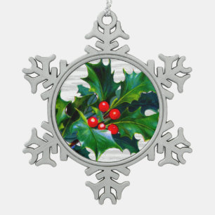 Weihnachts-Schneeflocken-Stechpalmen-Beeren-Feiert Schneeflocken Zinn-Ornament