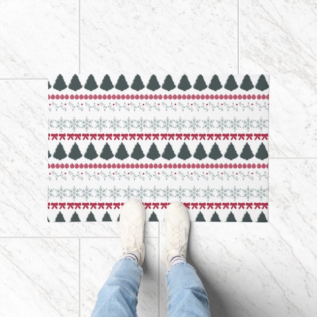 Weihnachts-Schneeflocken und Bäume Fußmatte (Indoor)