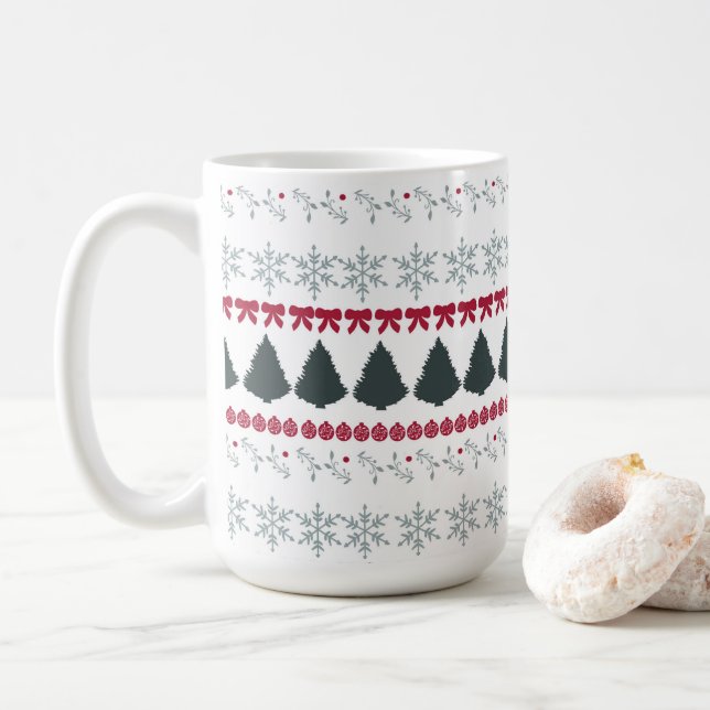 Weihnachts-Schneeflocken und Bäume Kaffeetasse (Mit Donut)
