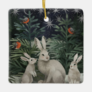 Weihnachts-Schneehäschen, personalisiert Keramikornament
