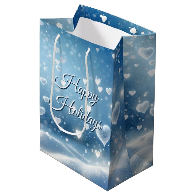 Weihnachts-Schneeherzen Mittlere Geschenktüte (Vorderseite Schrägansicht)