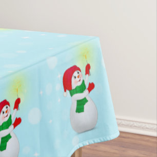 Weihnachts-Schneemann auf Hellblau Tischdecke