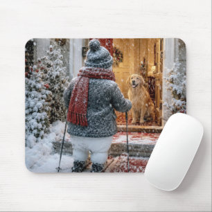 Weihnachts-Schneemann auf Skiern Mousepad