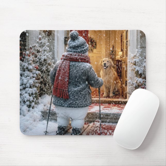 Weihnachts-Schneemann auf Skiern Mousepad (Mit Mouse)