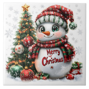 Weihnachts-Schneemann Fliese
